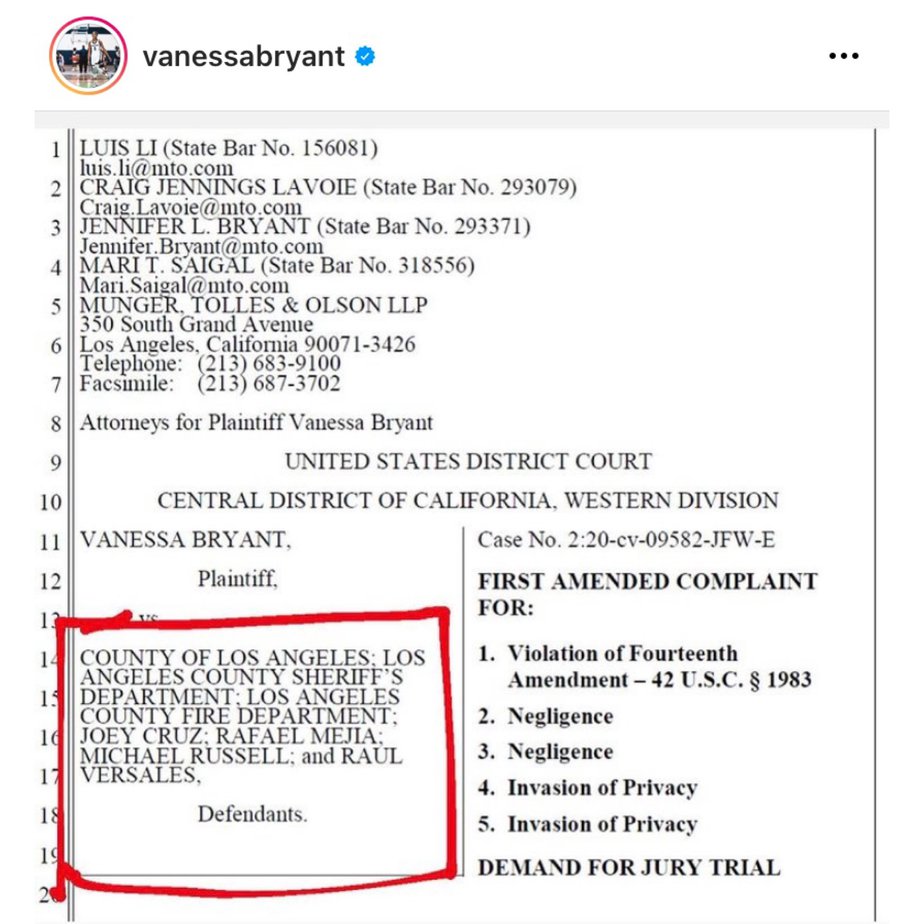 Vanessa Bryant Names, Shames Police Over Kobe Crash Photos 1