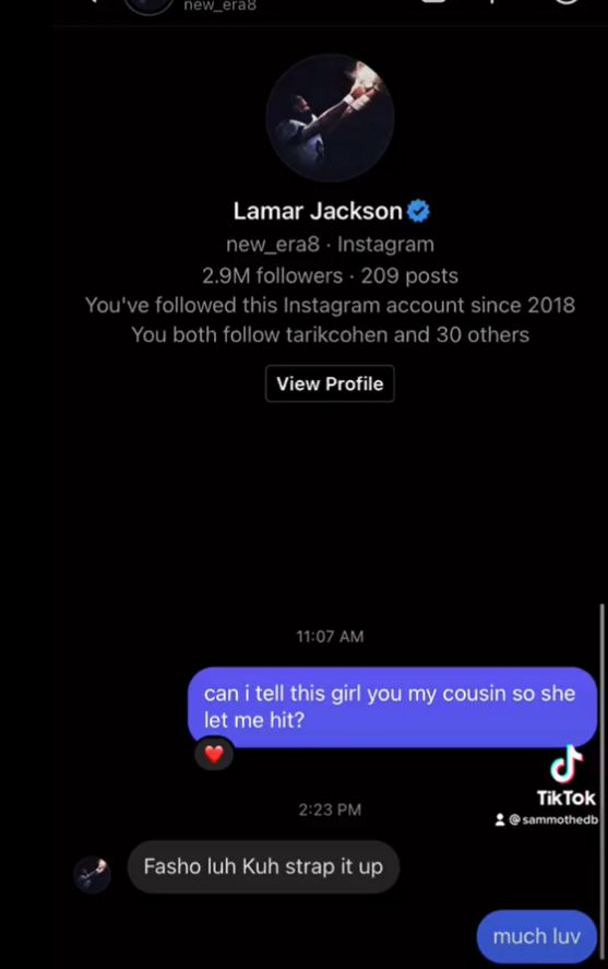 Lamar Jackson’s DM To Fan Over Hooking Up With Girl Goes Viral (Photos) 1