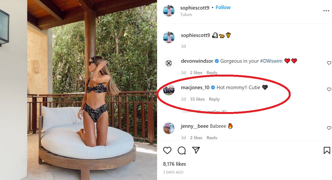 Mac Jones’ Odd 3-Word Comment On GF Sophie Scott’s Instagram 1