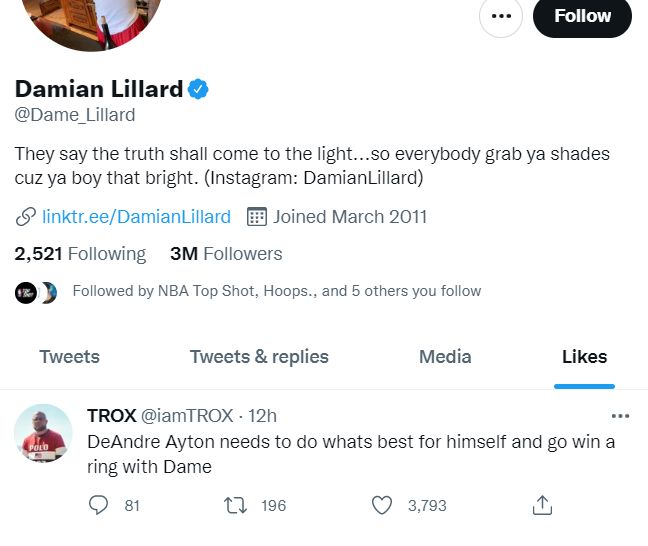 1 NBA Star Blazers’ Damian Lillard Wishes He Could Play With 1