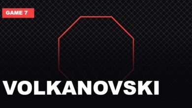 Game 7 graphic with the headline VOLKANOVSKI over an illustrated cage and octagon