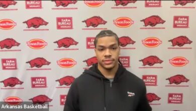Darius Acuff Jr. at an Arkansas basketball press conference