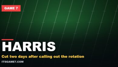 Game 7 featured graphic reading HARRIS with the subline: Cut two days after calling out the rotation