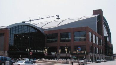 The Indianapolis arena now known as Gainbridge Fieldhouse, home of the Indiana Fever, shown with its former Conseco Fieldhouse signage
