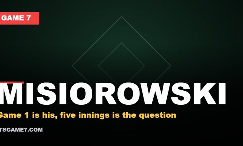 Game 7 graphic for Jacob Misiorowski being named the Milwaukee Brewers World Series Game 1 starter against the Tampa Bay Rays