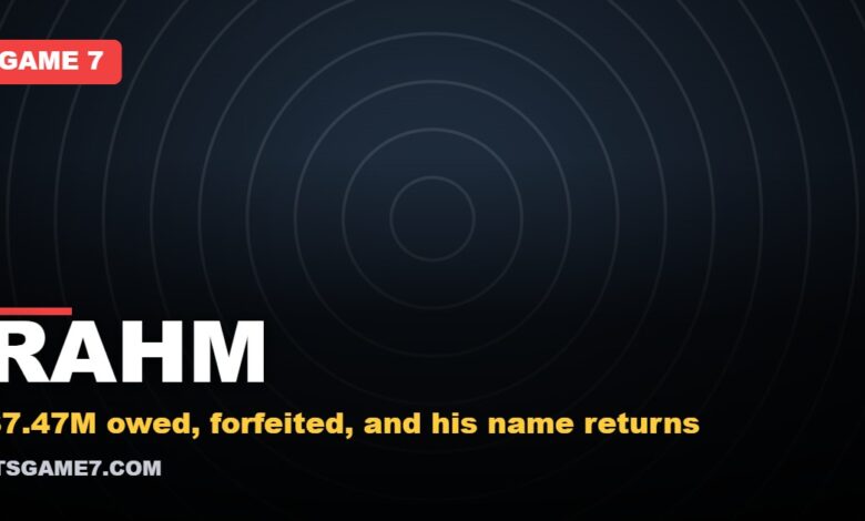 RAHM. $7.47M owed, forfeited, and his name returns