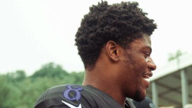 Lamar Jackson of the Baltimore Ravens at training camp