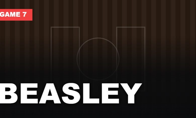 Game 7 graphic with the headline BEASLEY over a basketball court illustration