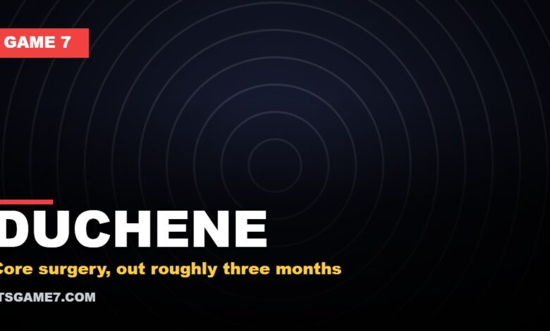 DUCHENE - Core surgery, out roughly three months