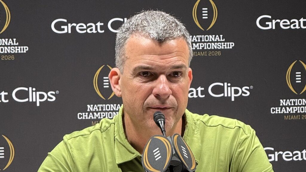 Miami Hurricanes head coach Mario Cristobal at a press conference