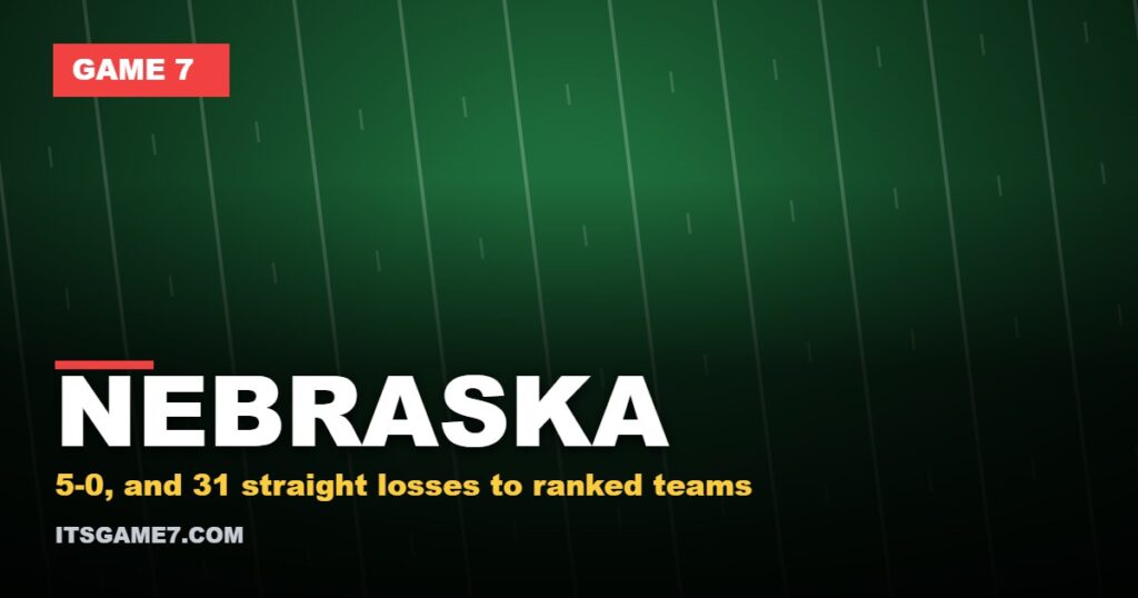 NEBRASKA: 5-0, and 31 straight losses to ranked teams