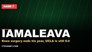 Game 7 graphic for Nico Iamaleava needing knee surgery and missing the rest of UCLA's season