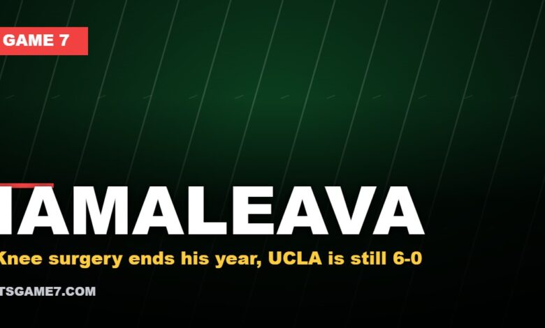Game 7 graphic for Nico Iamaleava needing knee surgery and missing the rest of UCLA's season