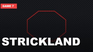 Game 7 graphic reading STRICKLAND over an illustrated octagon